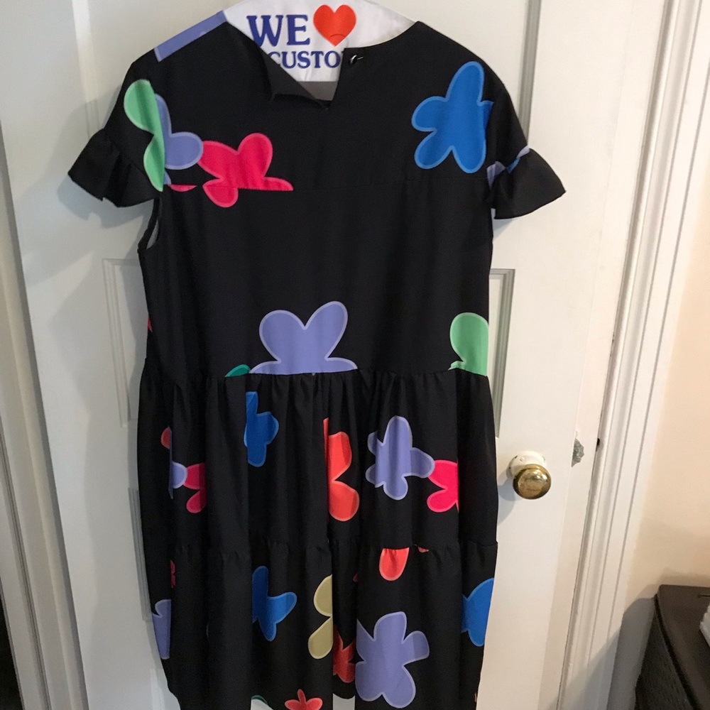 Mini black w multicolored flowers dress